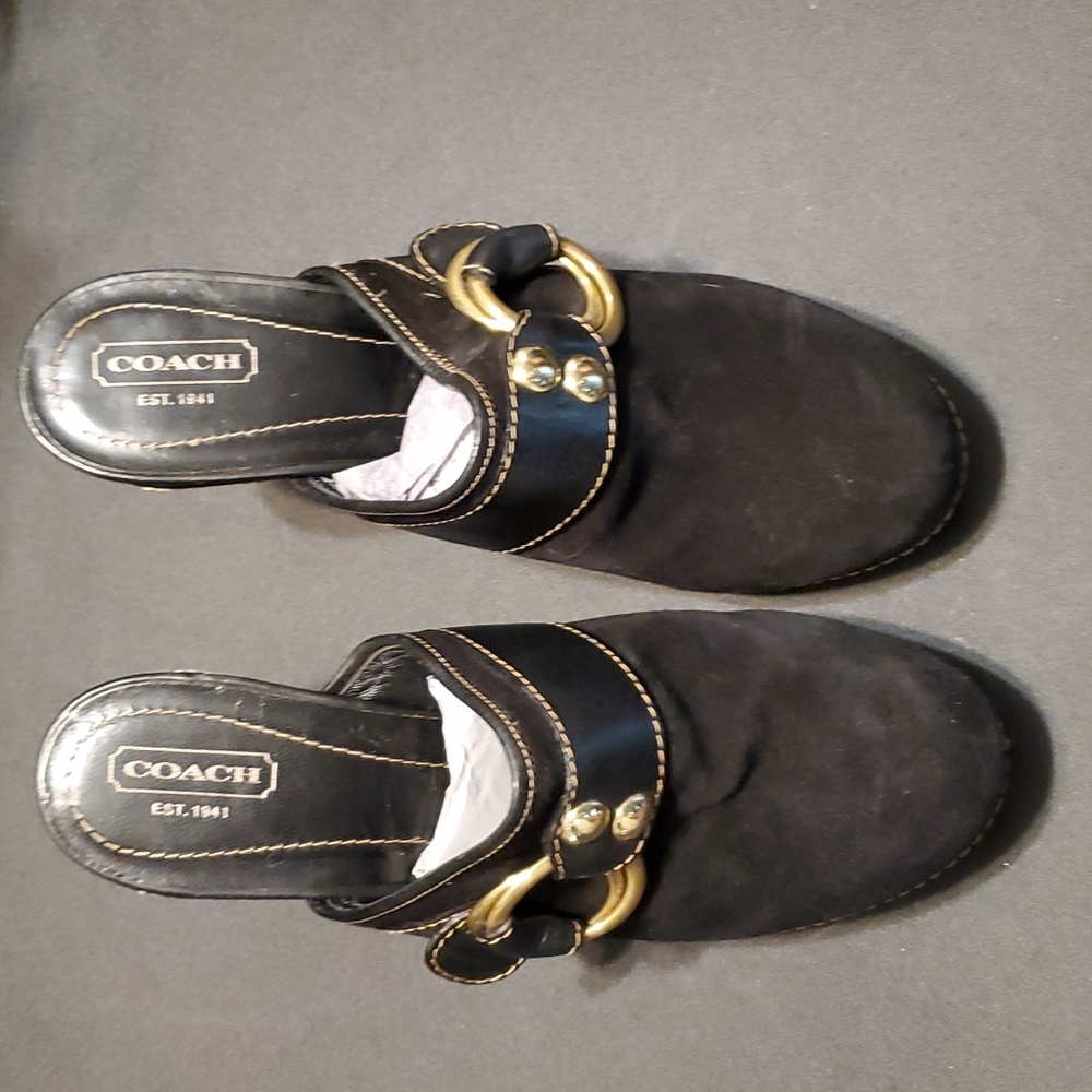 New Coach black suede Claude mules size 11B